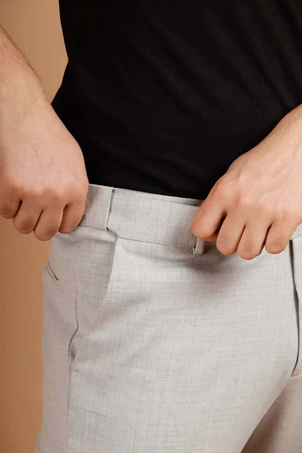 Men’s premium Light Grey Square Checks Flexiwaist Pant - Front view