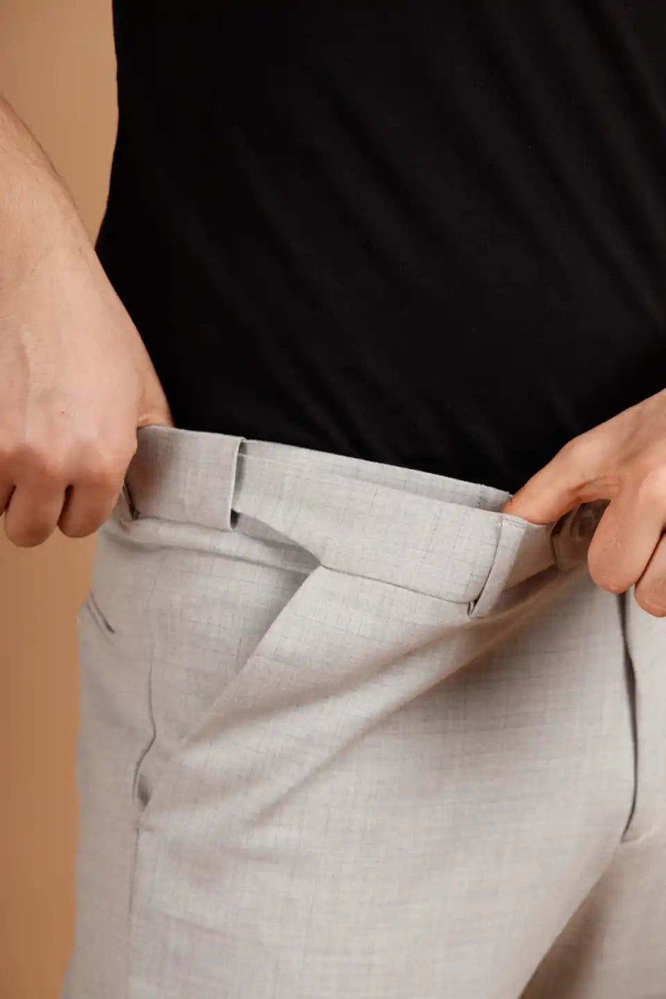 Men’s premium Light Grey Square Checks Flexiwaist Pant - Front view