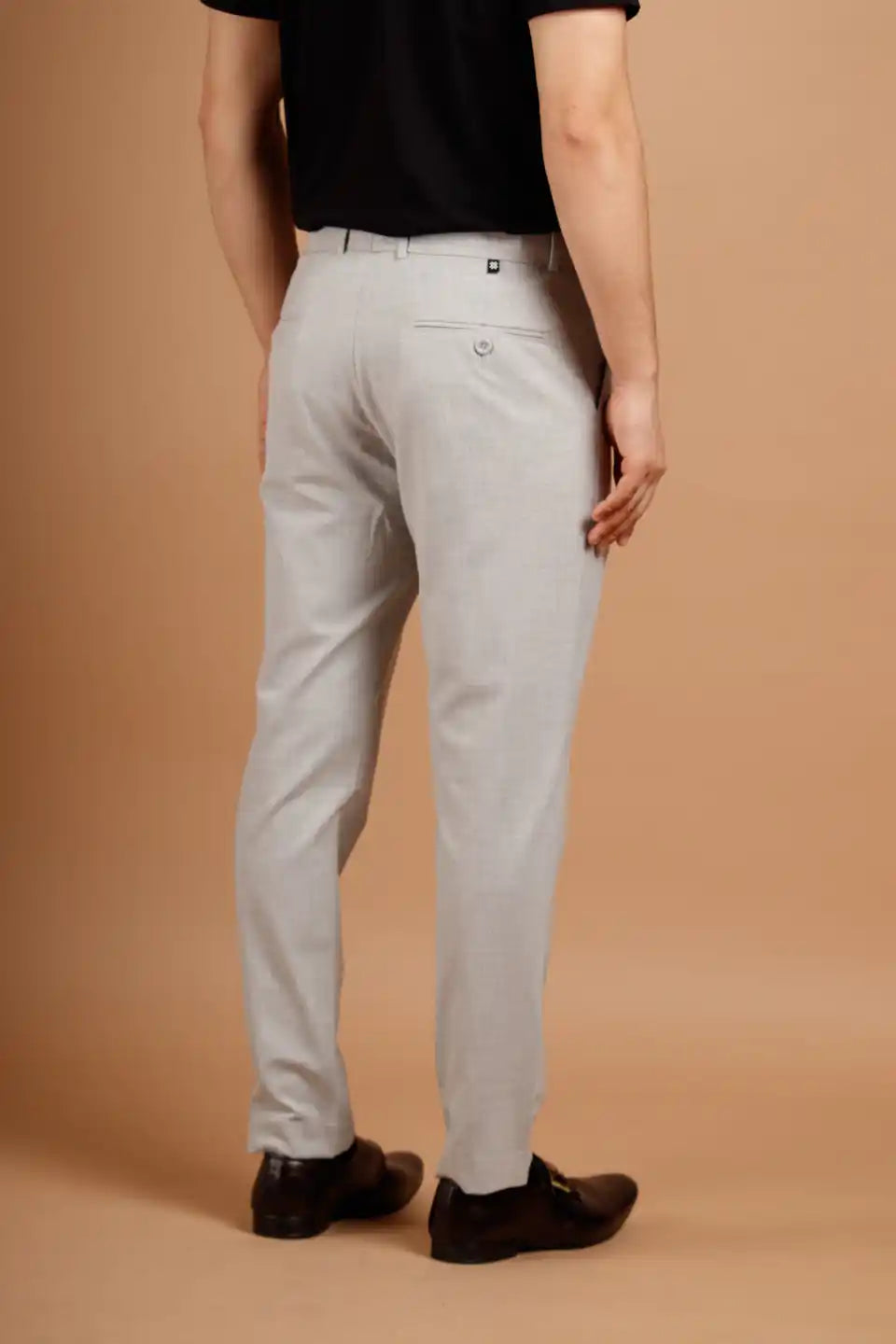 Men’s premium Light Grey Square Checks Flexiwaist Pant - Back view