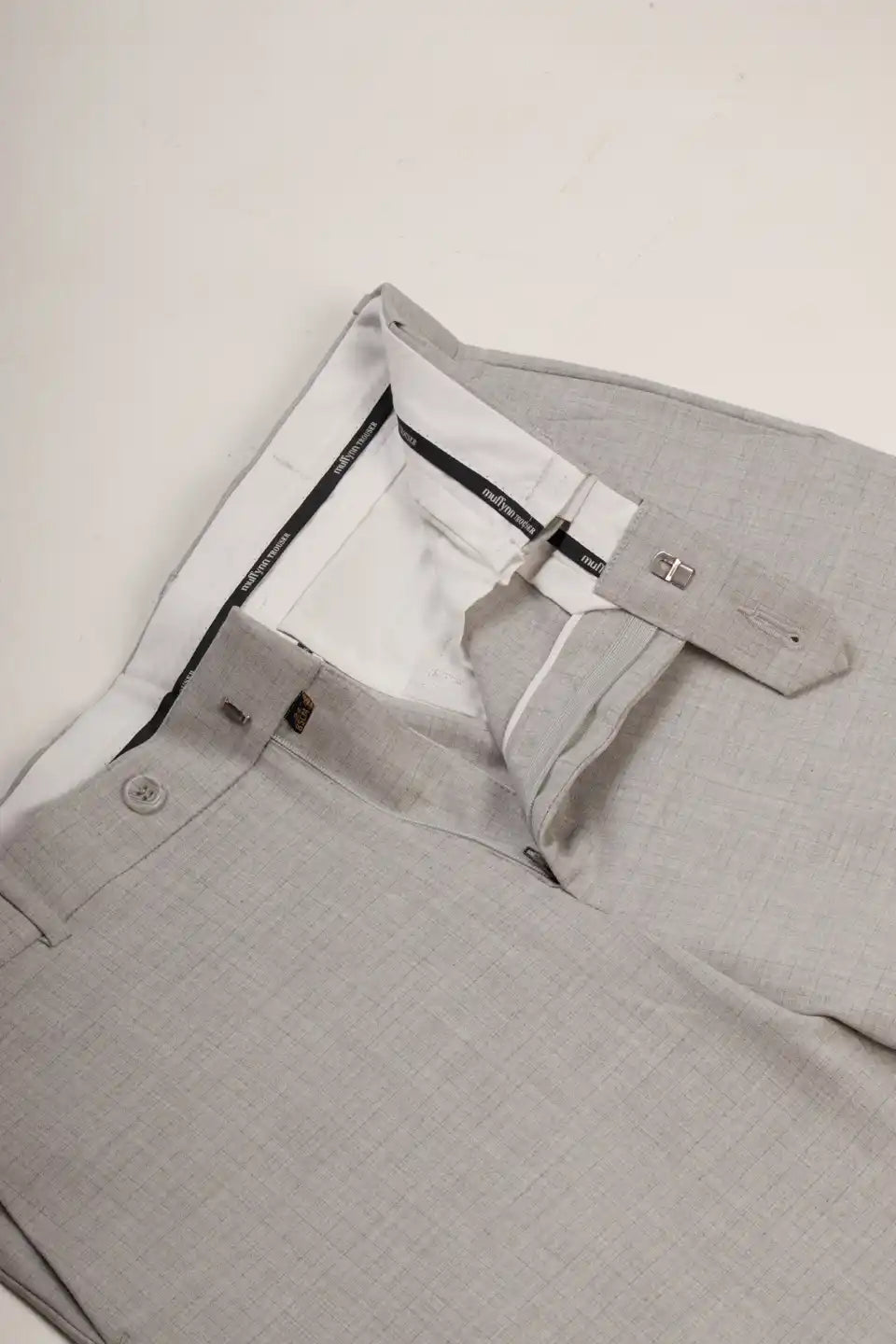 Men’s premium Light Grey Square Checks Flexiwaist Pant - Fabric view