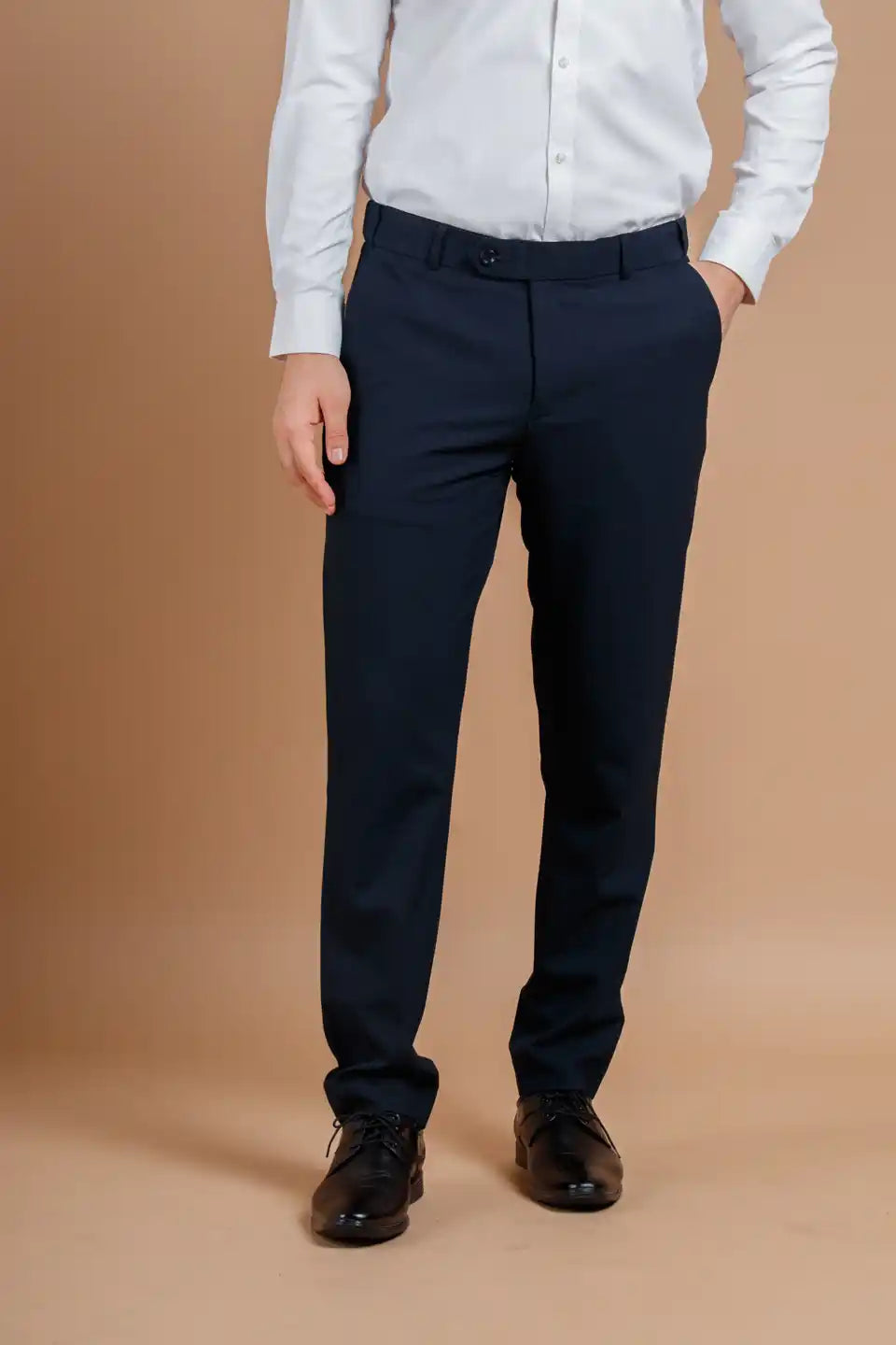 Men’s premium navy blue Square Checks Flexiwaist Pant - Front view