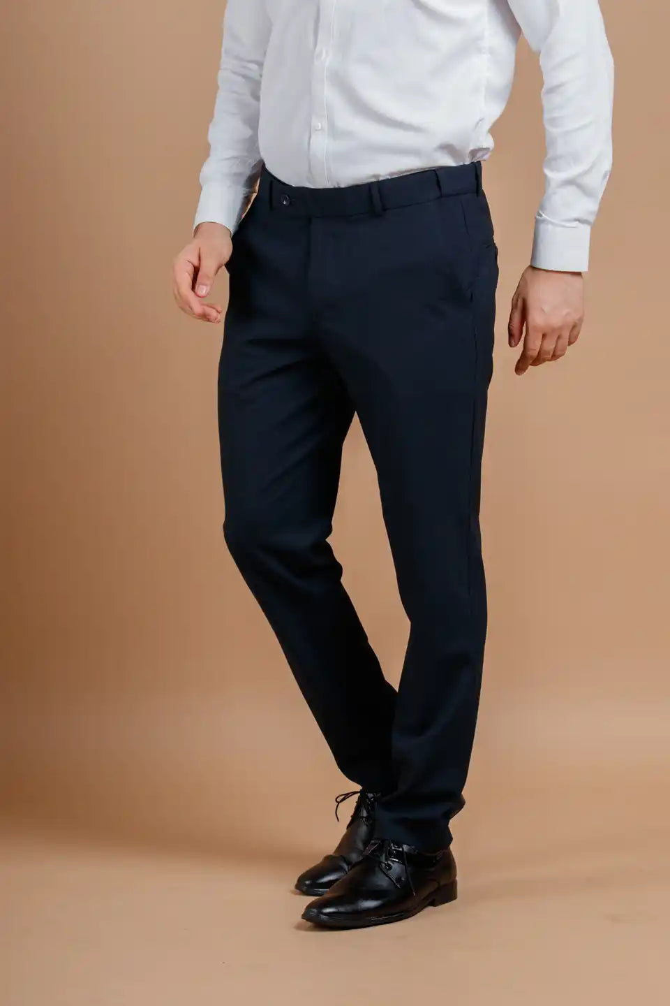 Men’s premium navy blue Square Checks Flexiwaist Pant - Front view