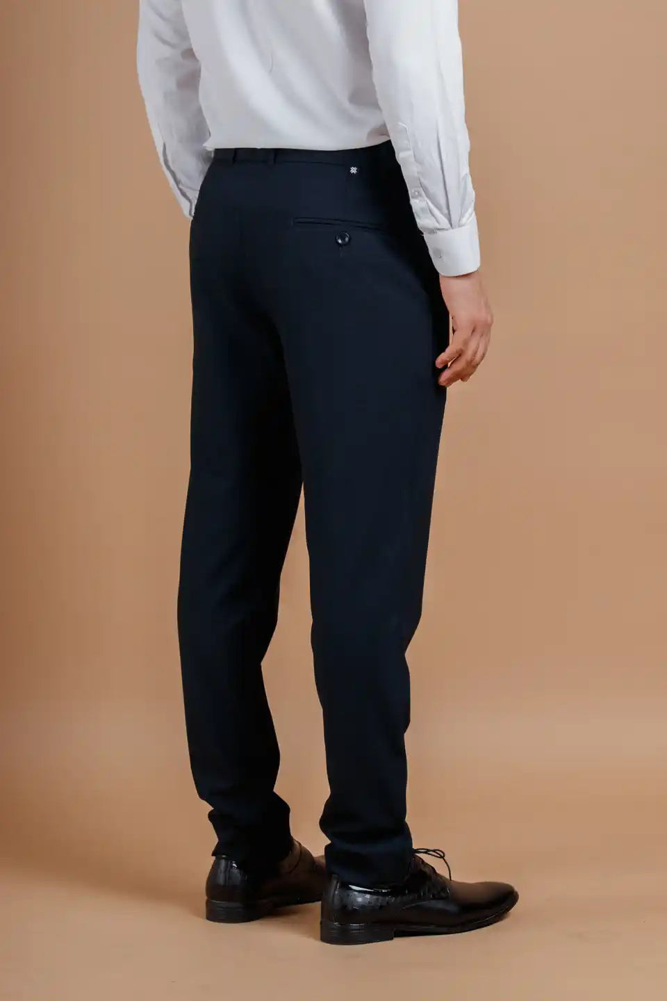 Men’s premium navy blue Square Checks Flexiwaist Pant - Back view