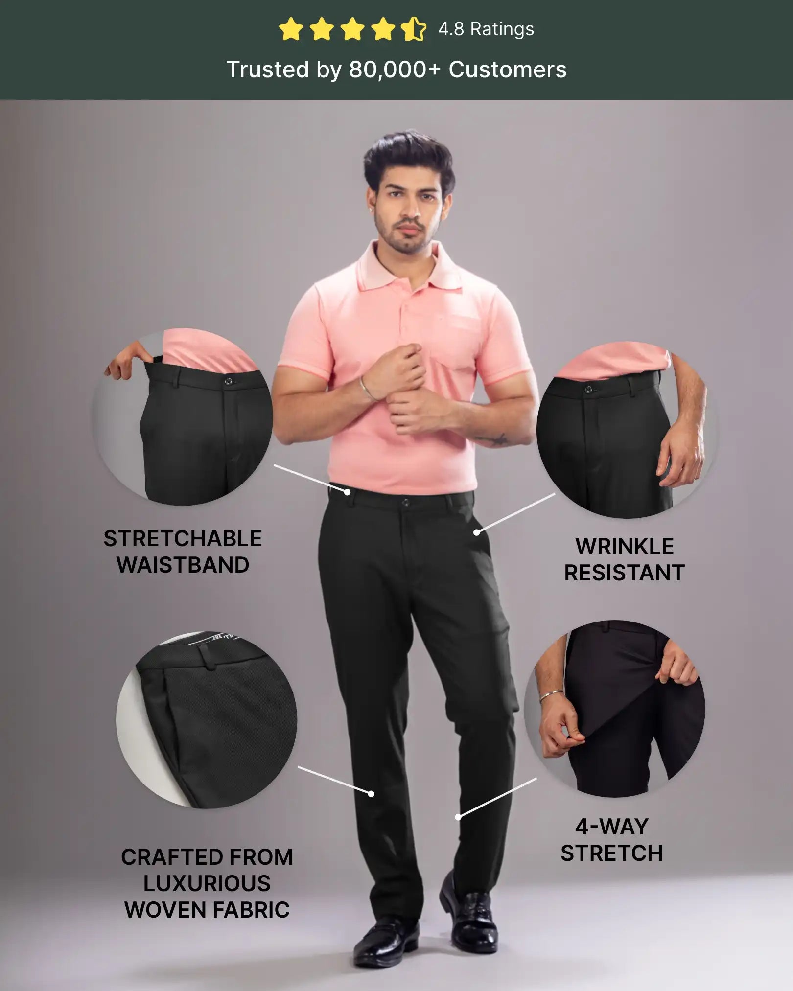 Men’s premium Charcoal Truefit all day pants - front view