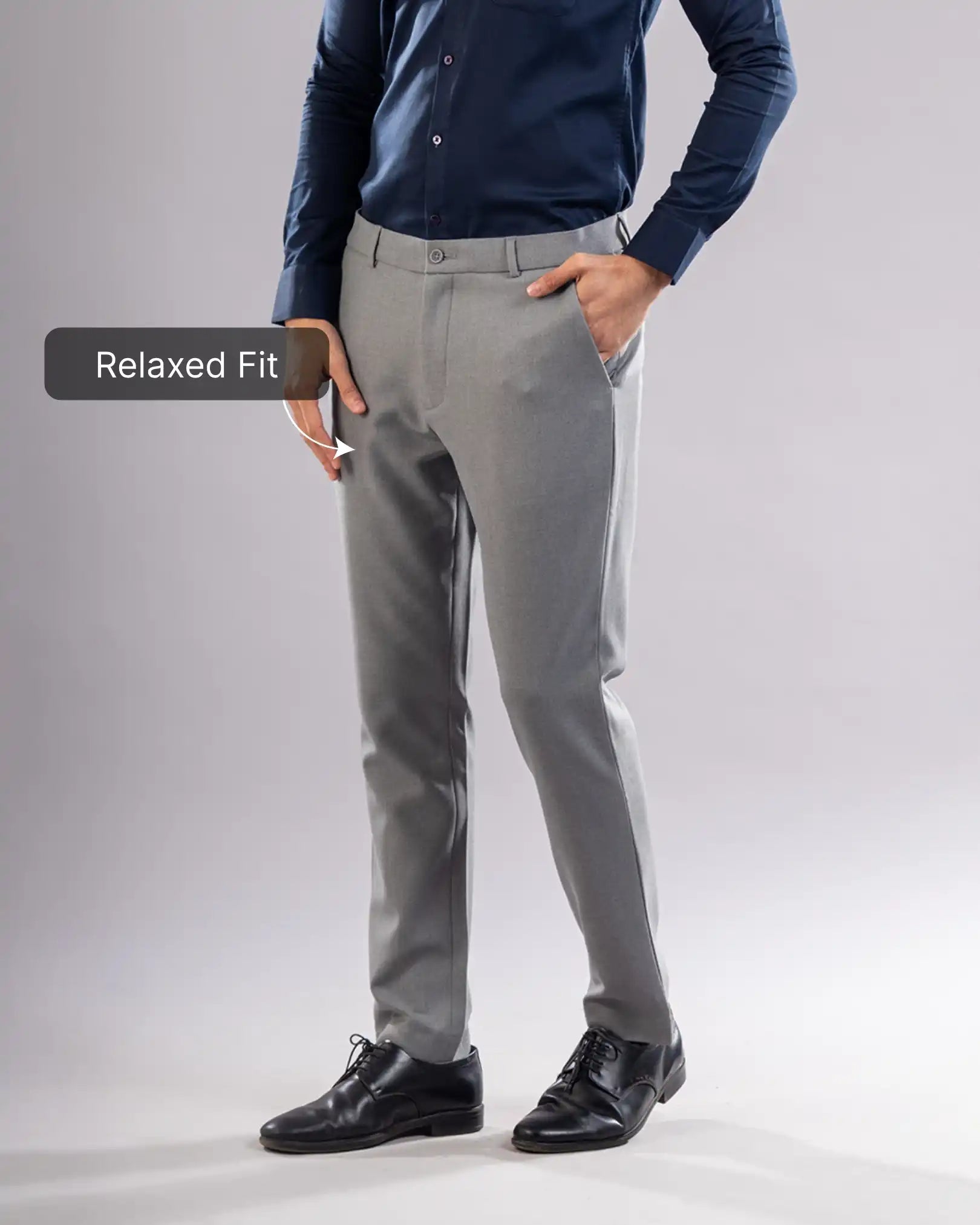 Men’s premium Mid Grey Truefit all day pants - side view