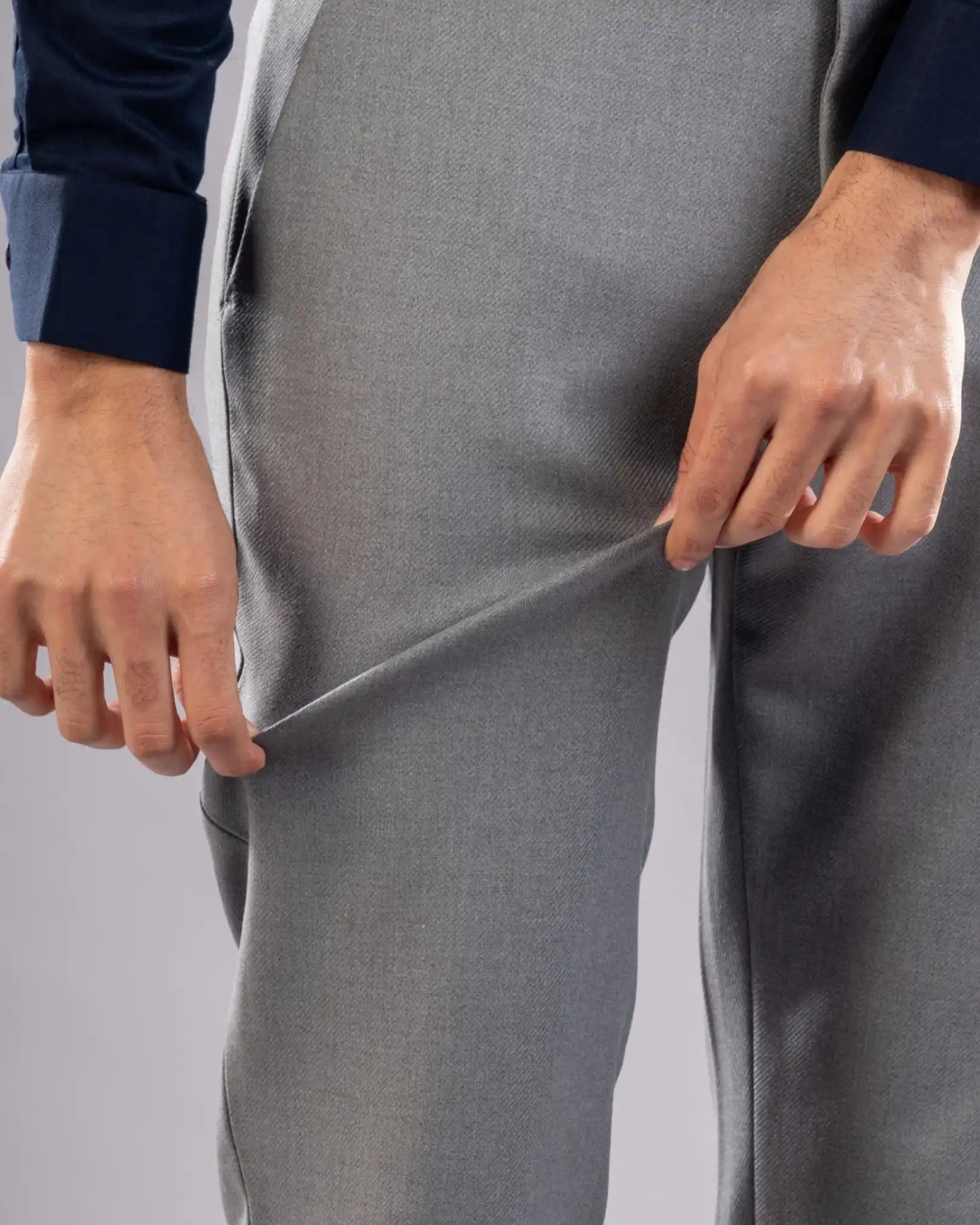 Men’s premium Mid Grey Truefit all day pants - fabric view