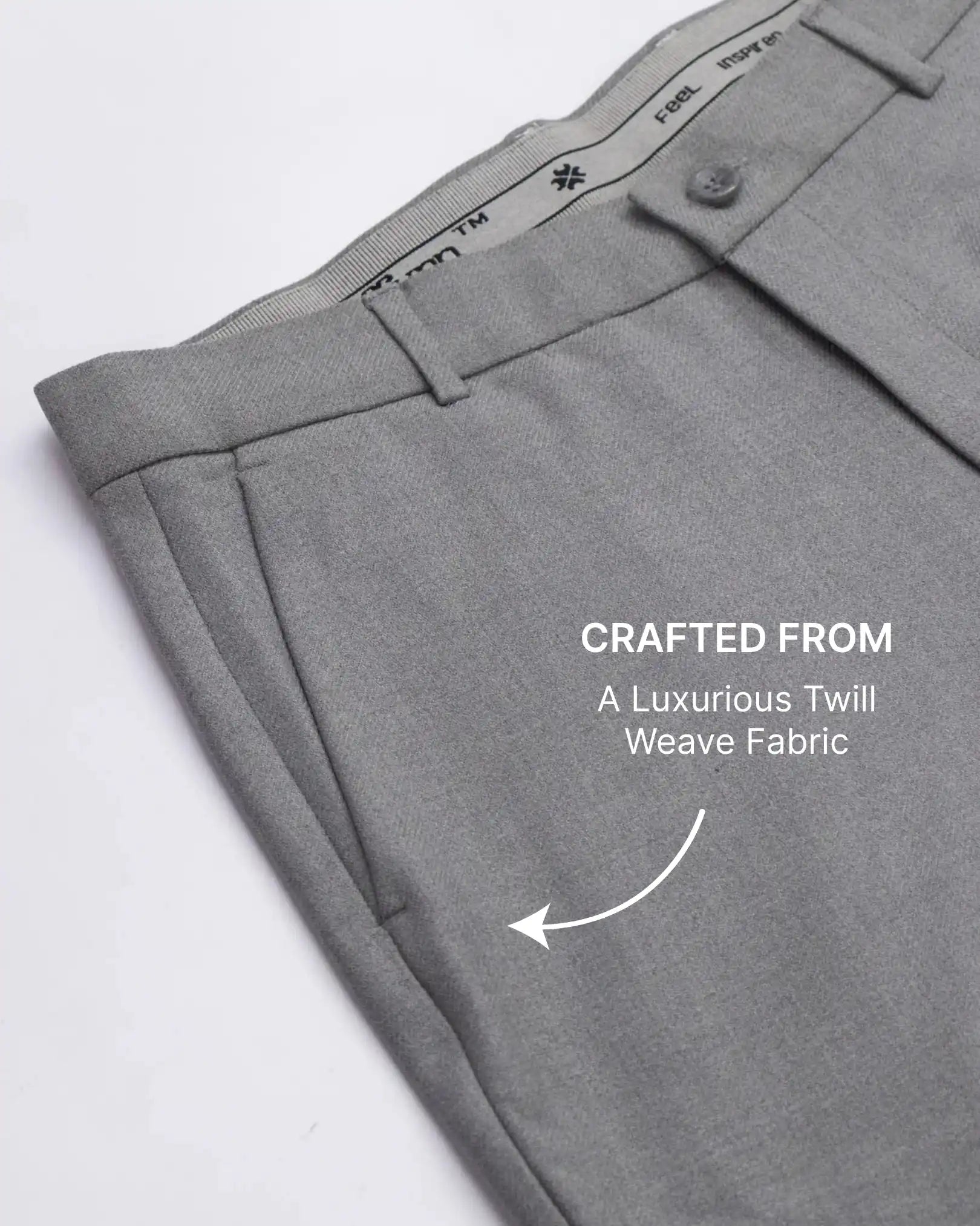 Men’s premium Mid Grey Truefit all day pants - fabric view