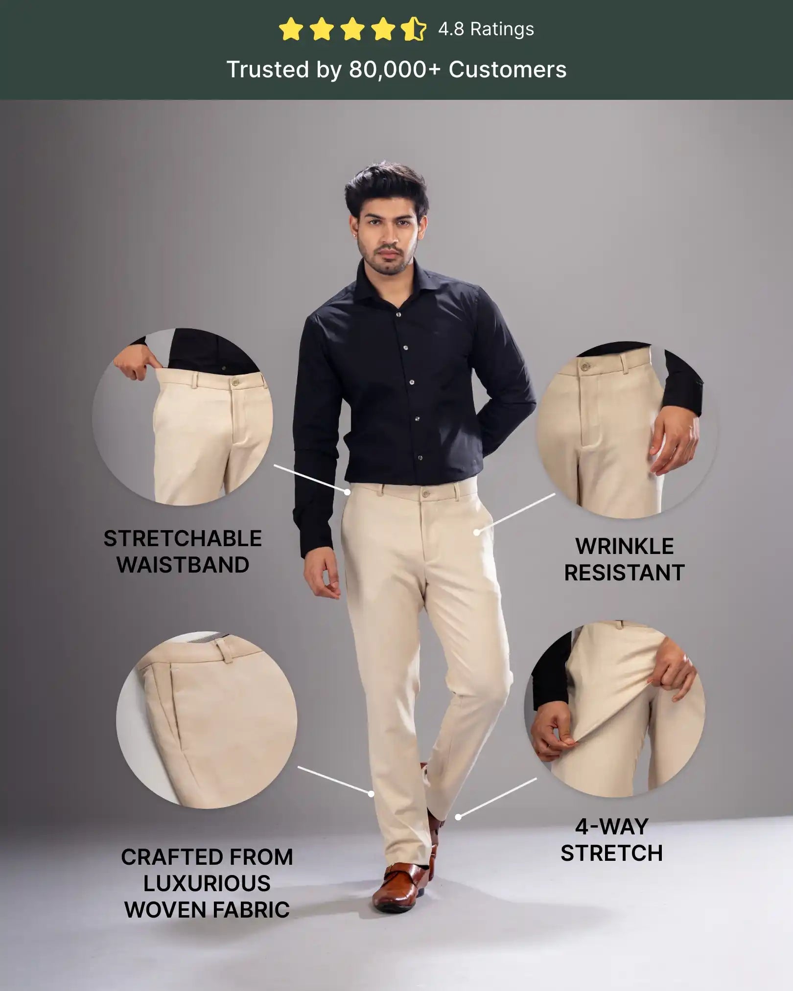 Men’s premium Cream Truefit all day pants - front view