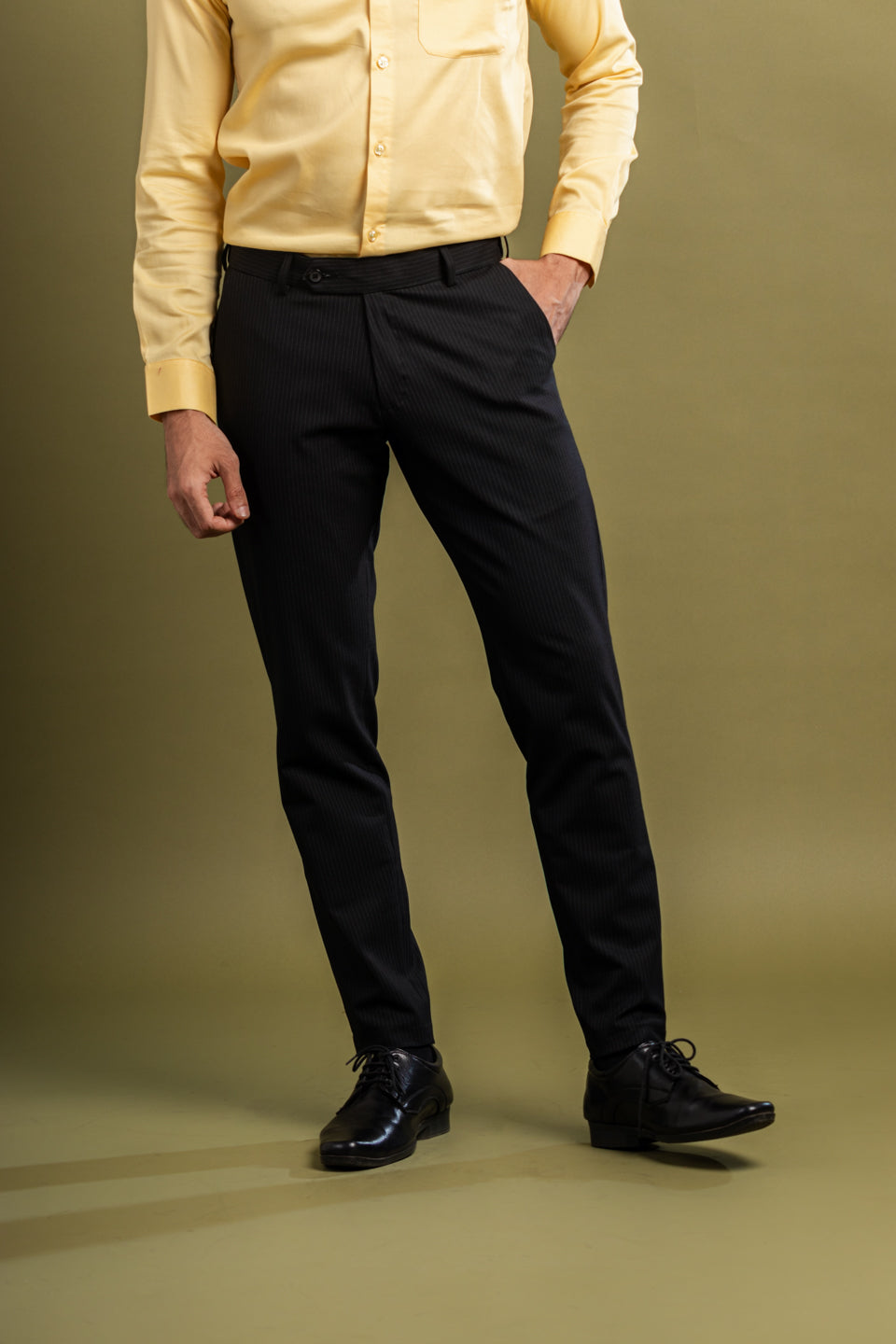 Matte Black Pinstripe Flexiwaist Pant - Front view