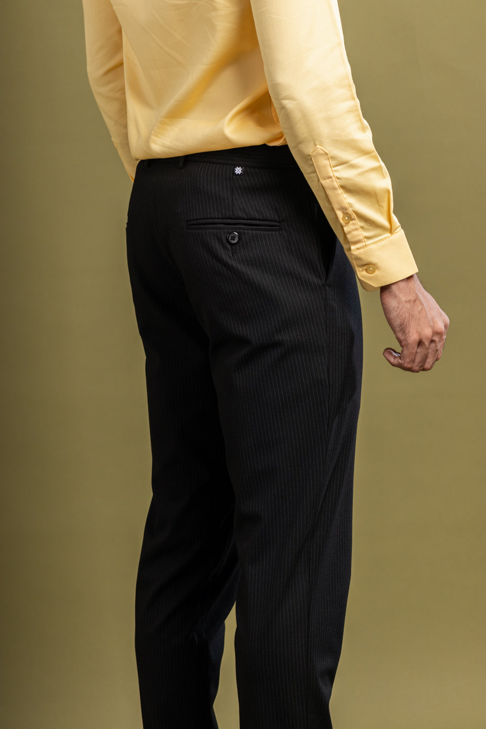 Matte Black Pinstripe Flexiwaist Pant - Back view