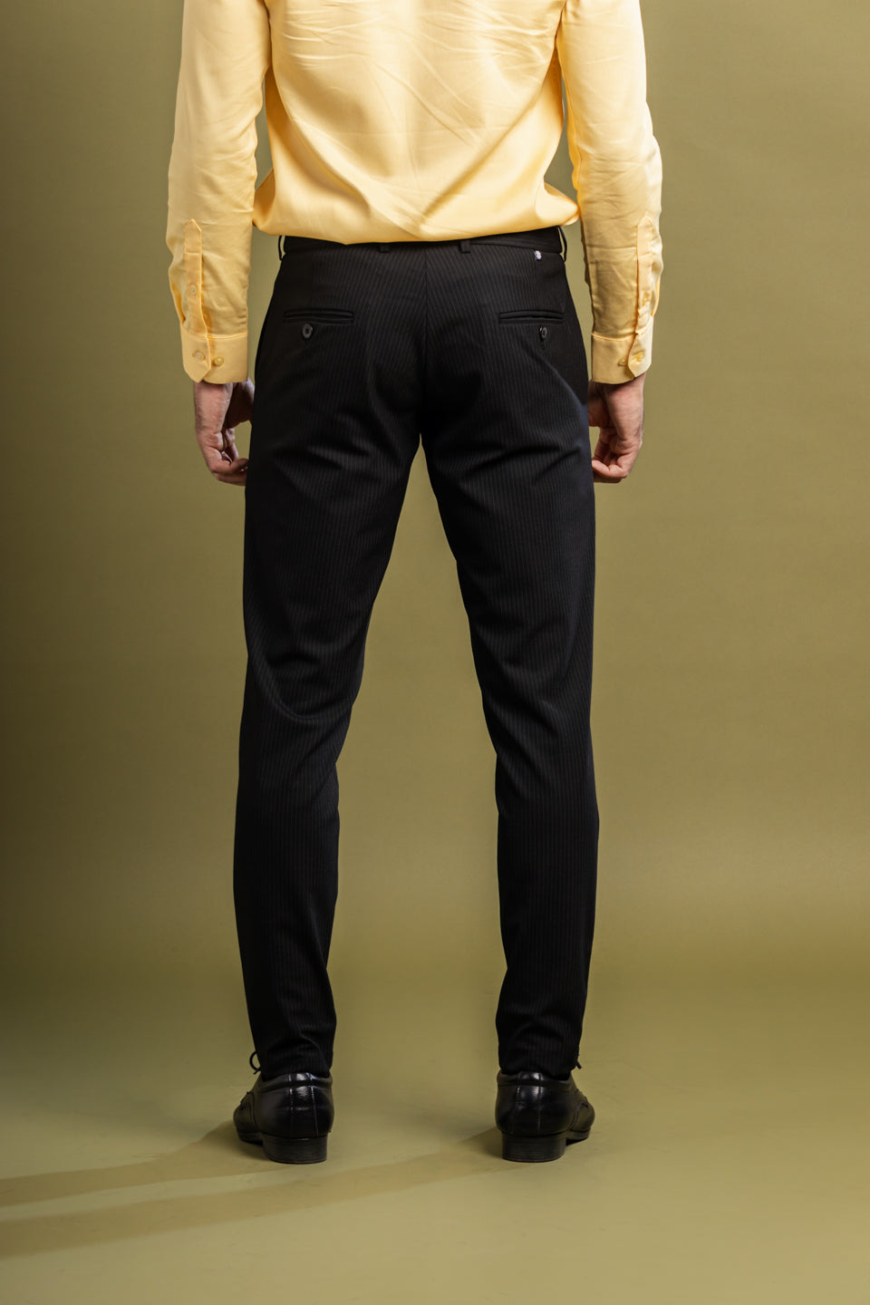Matte Black Pinstripe Flexiwaist Pant - Back view