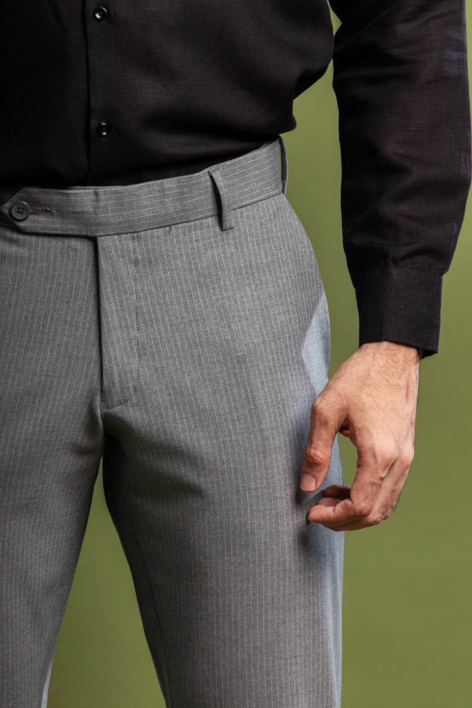 Urban Grey Pinstripe Flexiwaist Pant – Close View