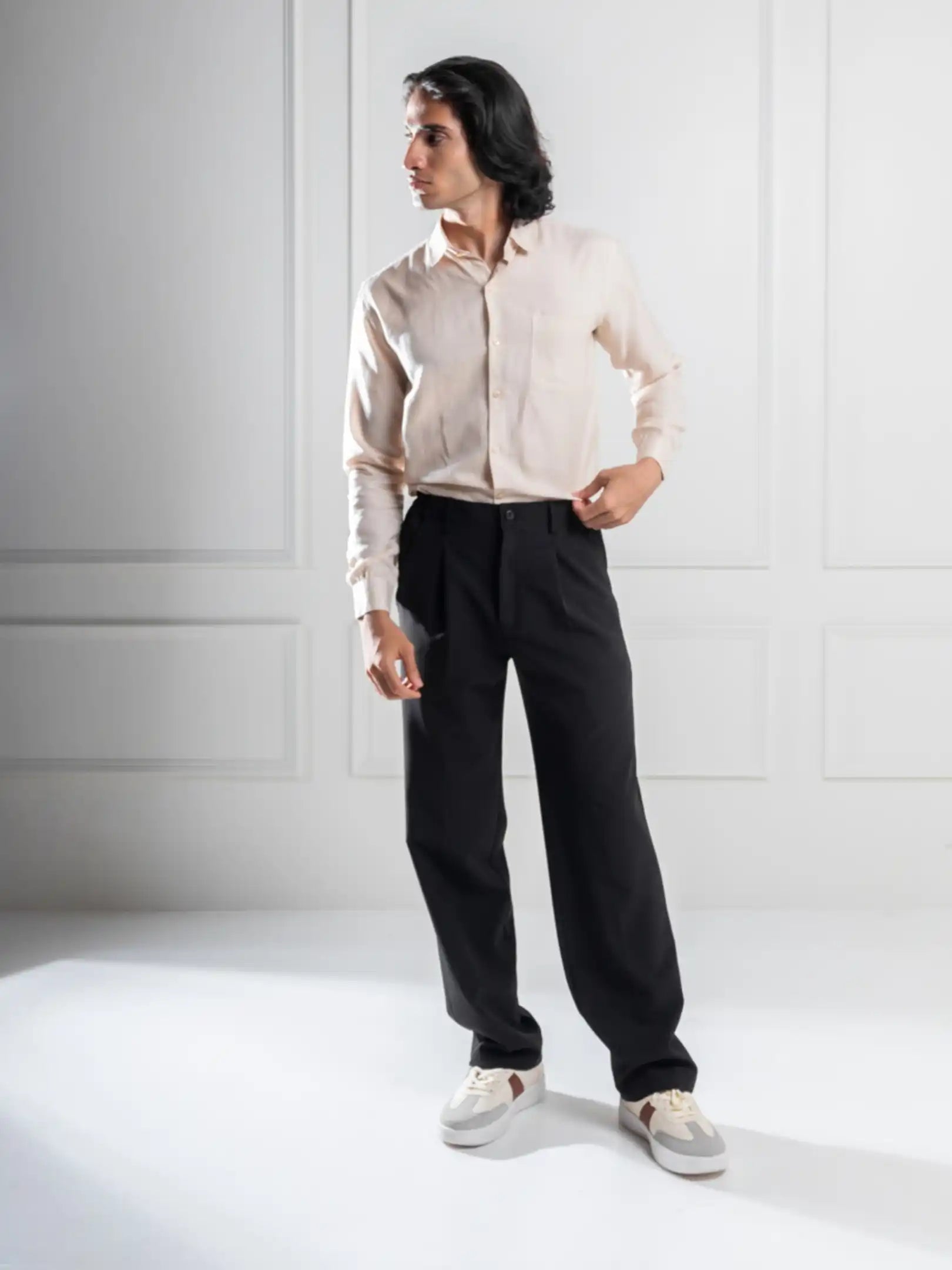 Men’s premium Black  Korean Pleated Pant  - Lifestyle view