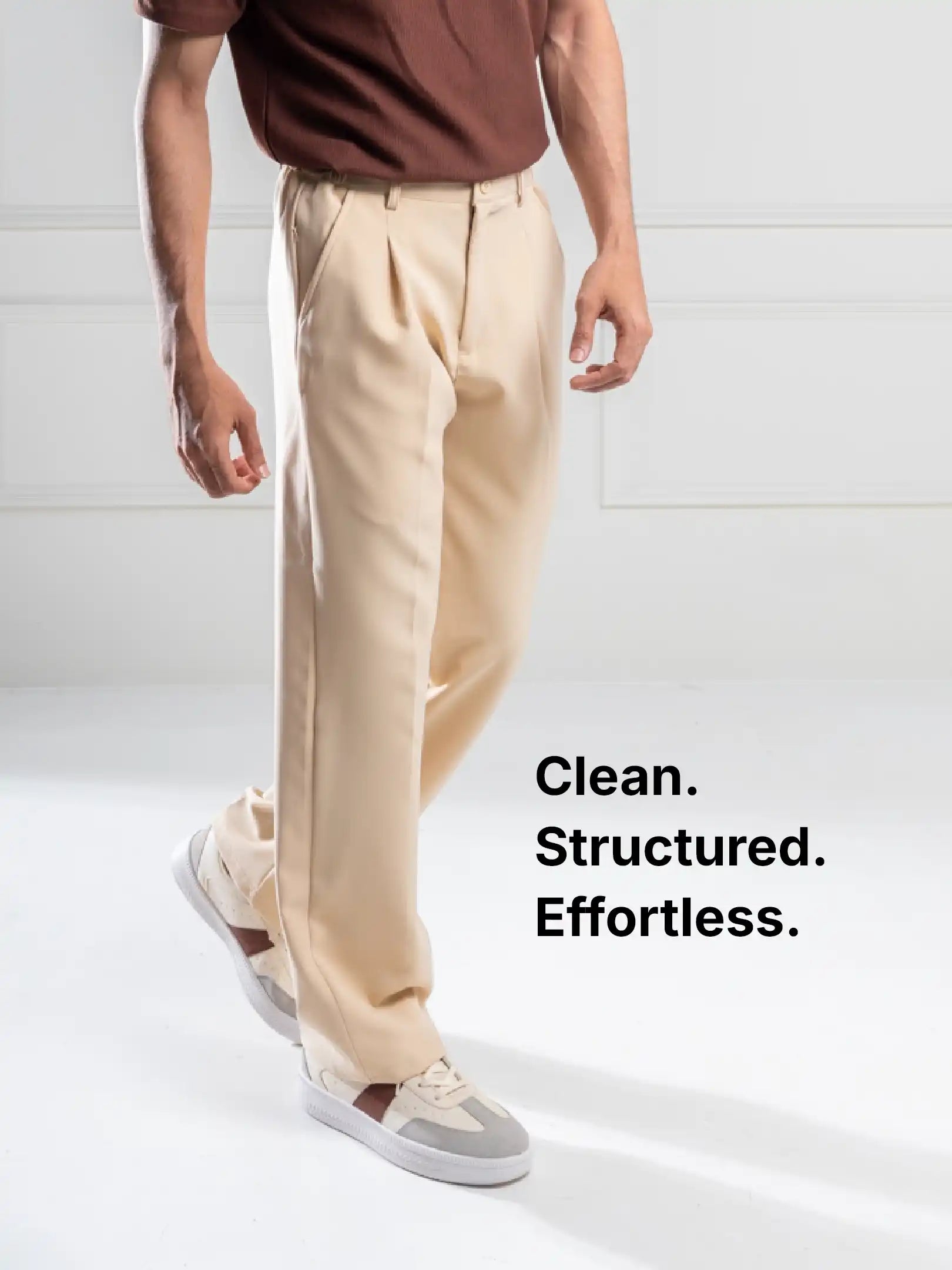 Men’s premium Ivory Korean Pleated Pant  - Front view