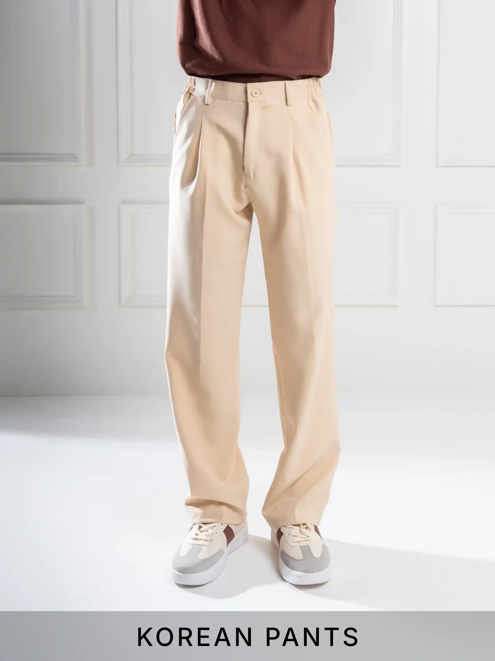 Men’s premium Ivory Korean Pleated Pant  - Front view