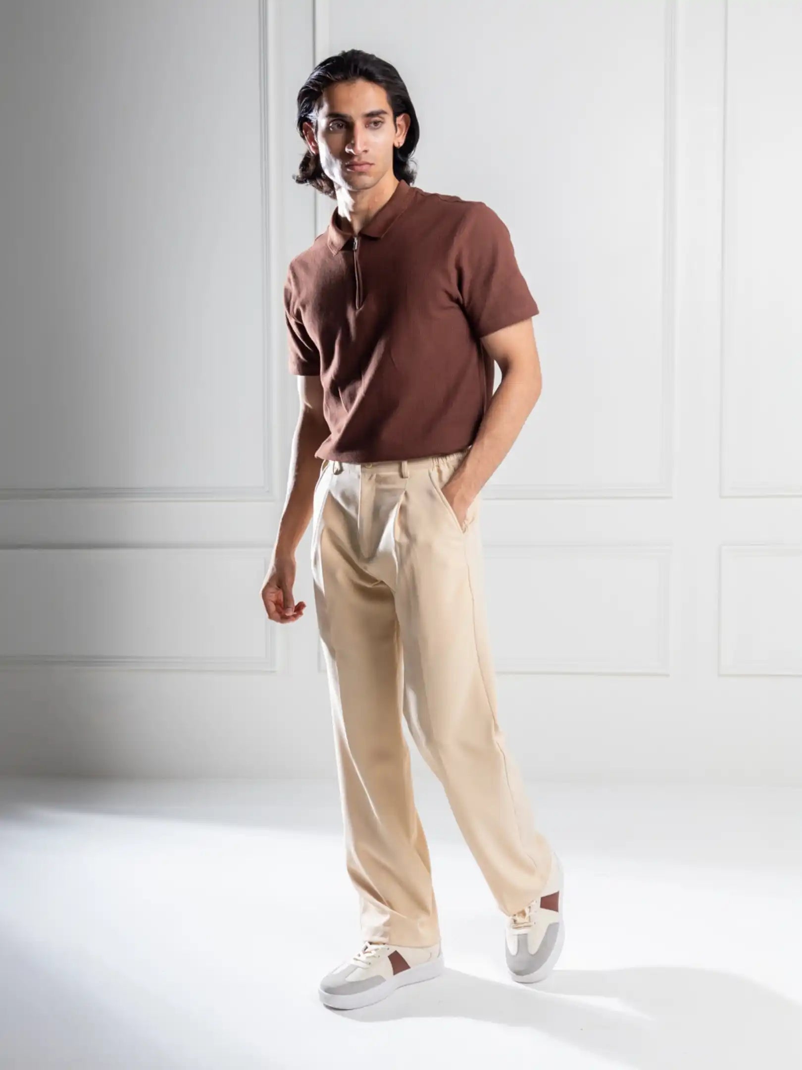 Men’s premium Ivory Korean Pleated Pant  - Lifestyle view