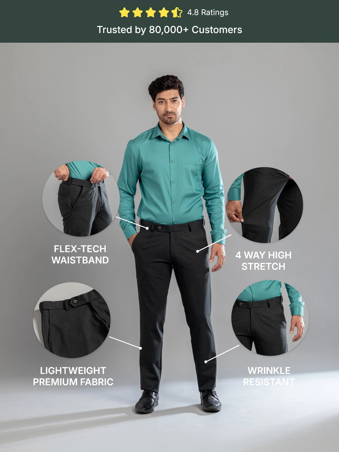 Raven Melange Flexiwaist Pants - Straight Fit