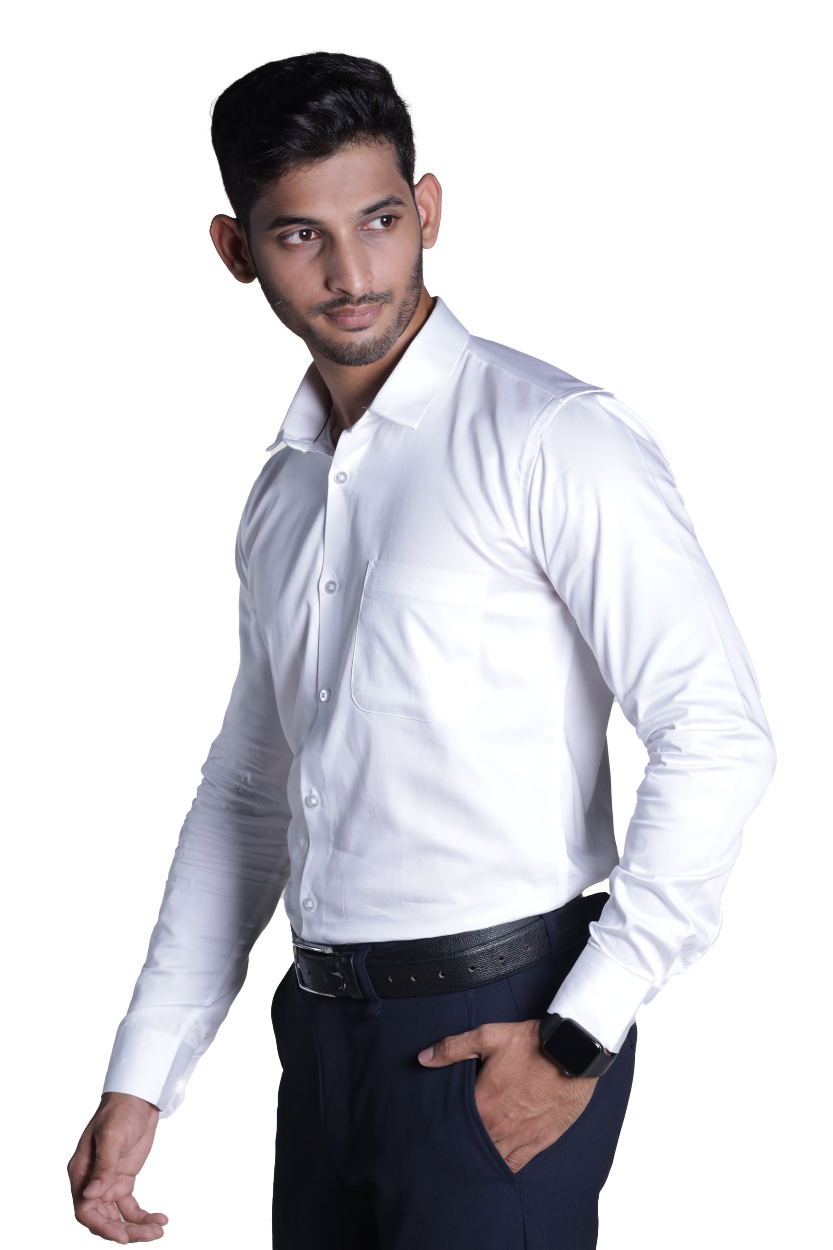 Pure White Satin Formal Shirt - Muffynn    