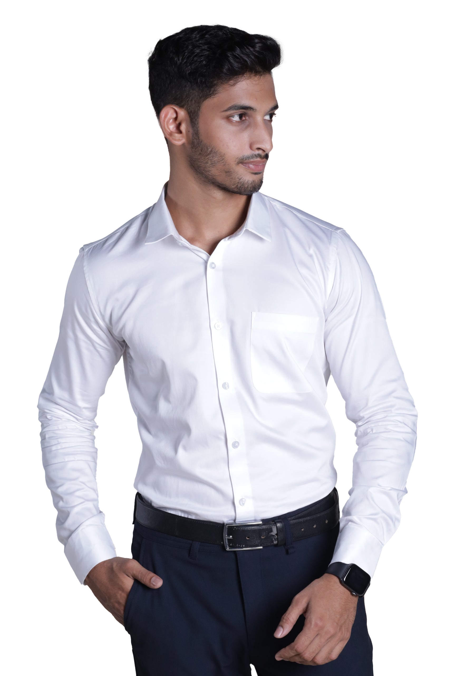 Pure White Satin Formal Shirt - Muffynn    