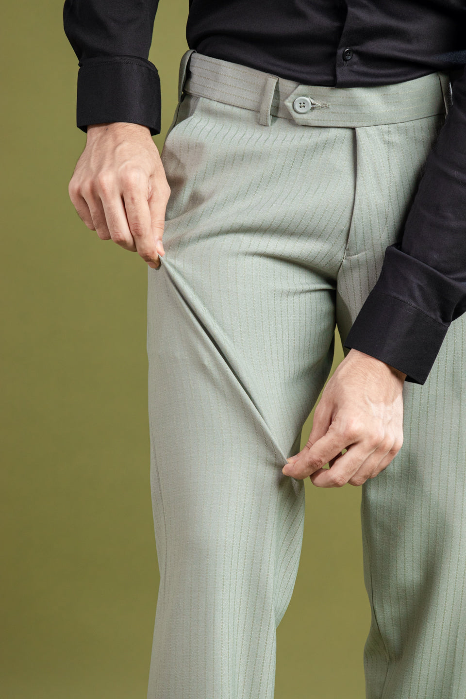 Ash Olive Soft Lining Flexiwaist Pant – Fabric view