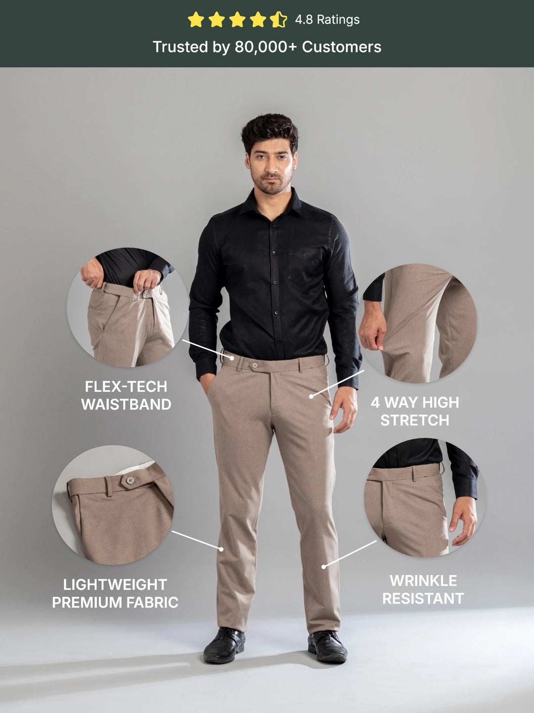 Sparrow Melange Flexiwaist Pants - Straight Fit
