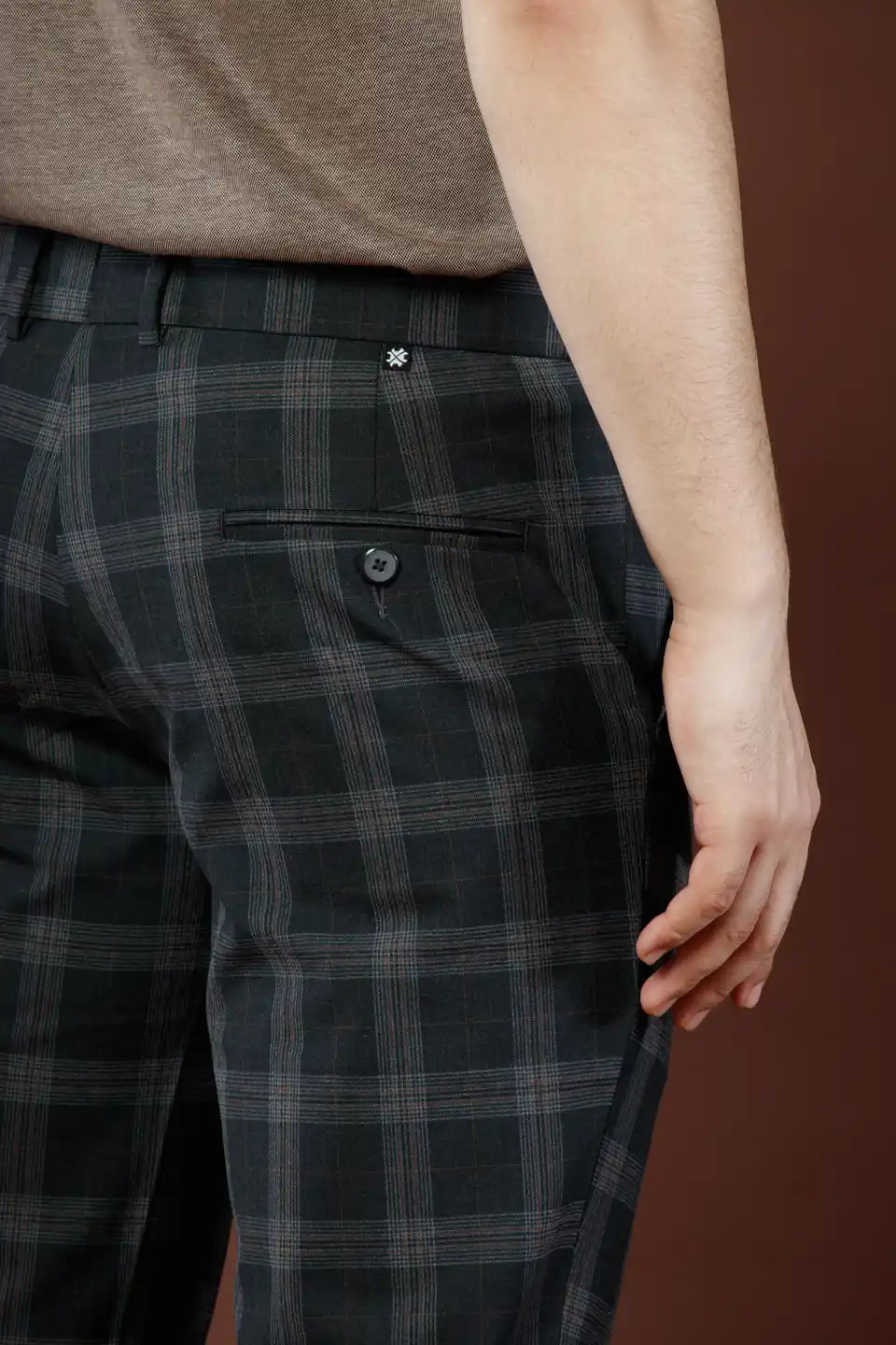 Men’s premium Storm Grey Soho Checks Flexiwaist Pants - Back view