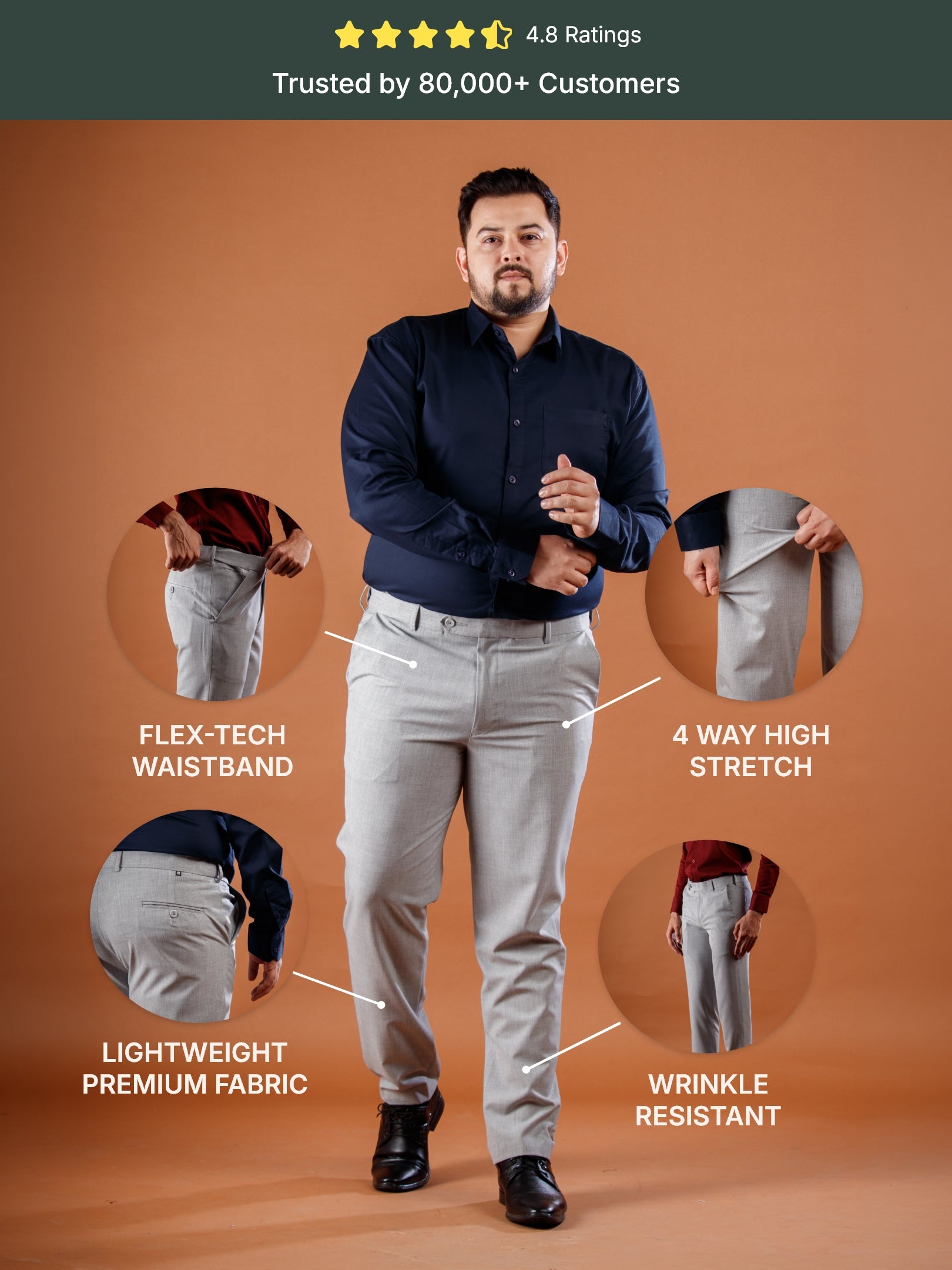 Tex Grey Flexiwaist Straight Fit Plus Size Pants