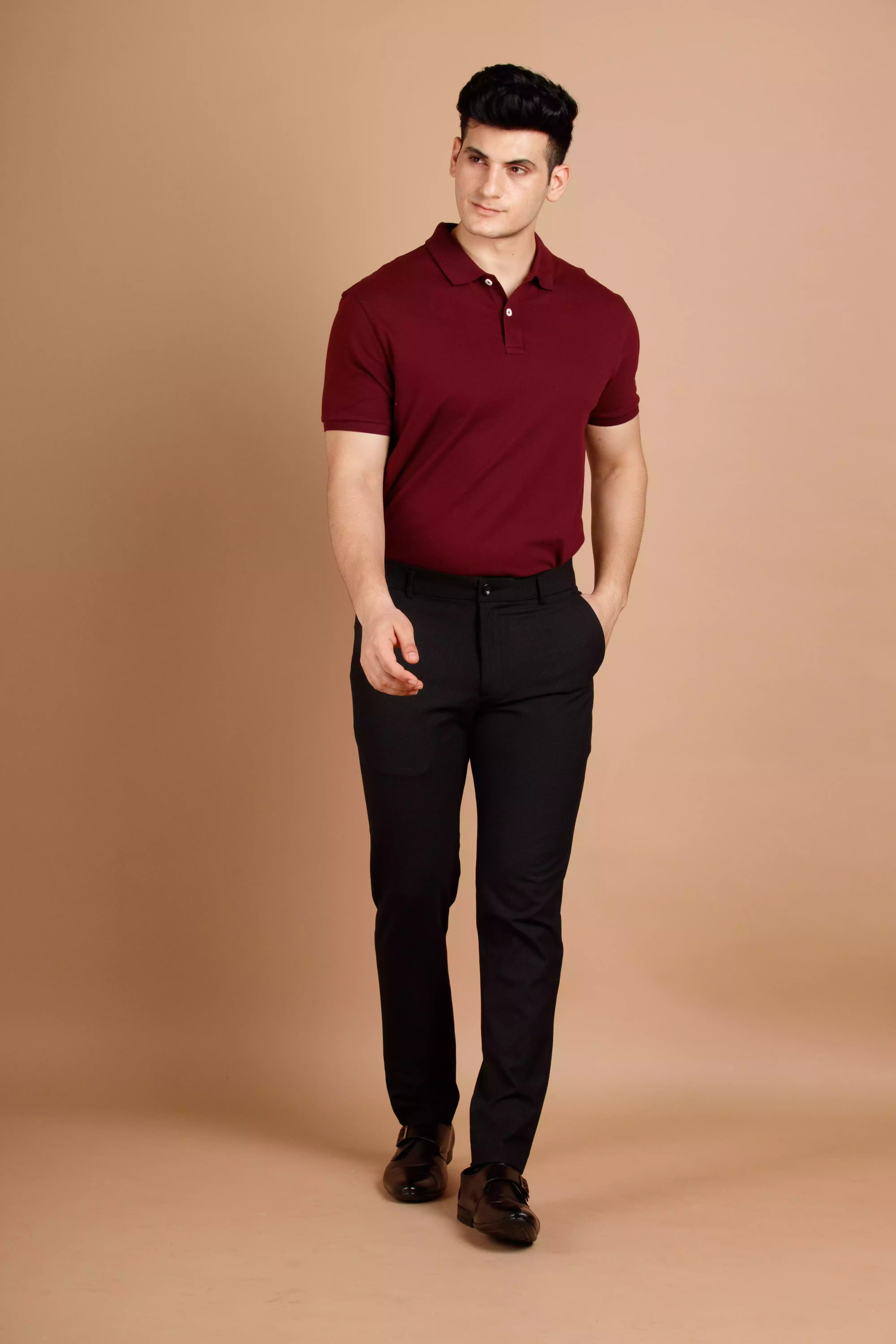 Ultra Stretch Checks Pants In Coal Black
