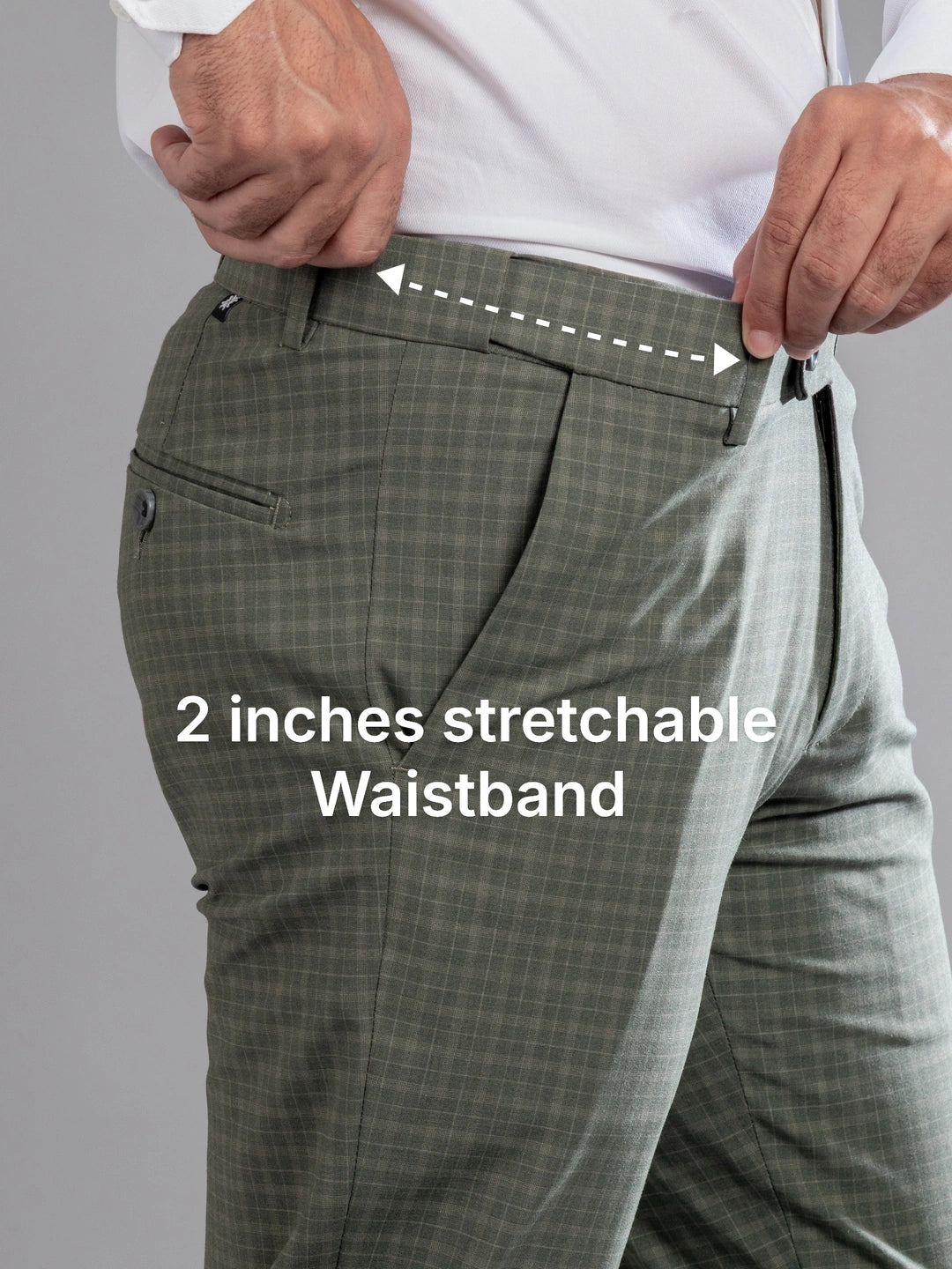 Vintage Green Box-in Checks Flexiwaist Pants - Ankle Fit