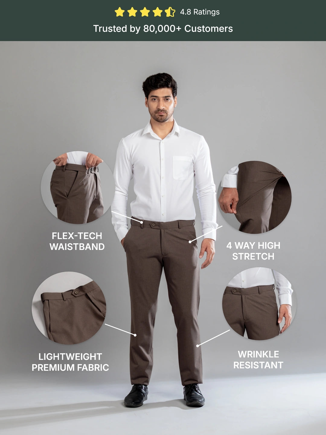 Walnut Melange Flexiwaist Pants - Straight Fit
