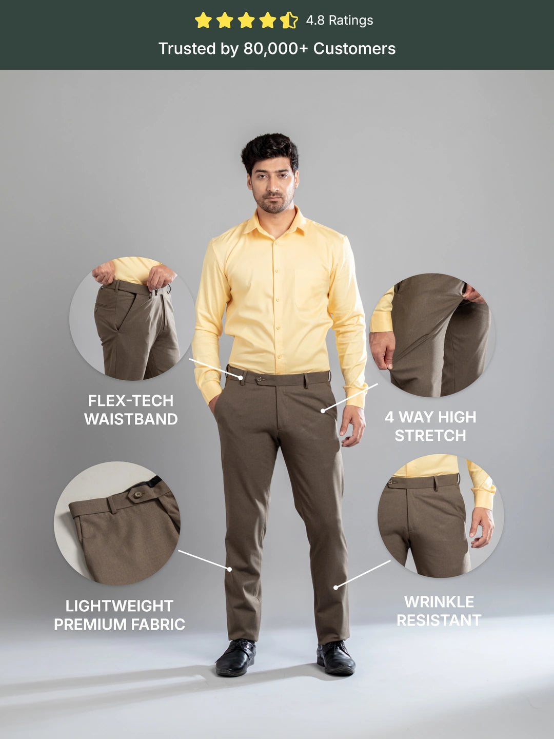 Wood Melange Flexiwaist Pants - Straight Fit