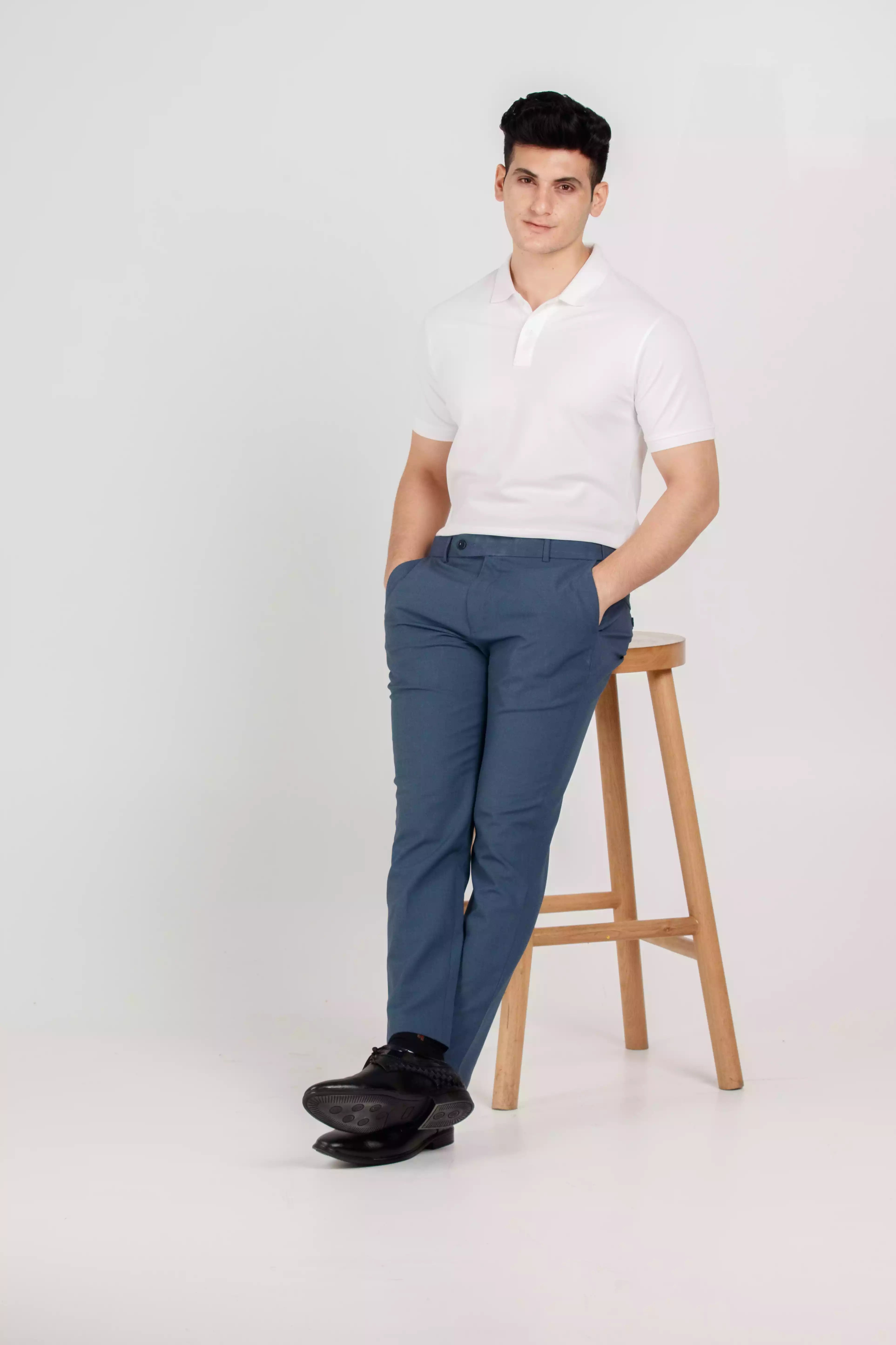 Muffynn Flexiwaist Stretchable Pants for Men In Blue color