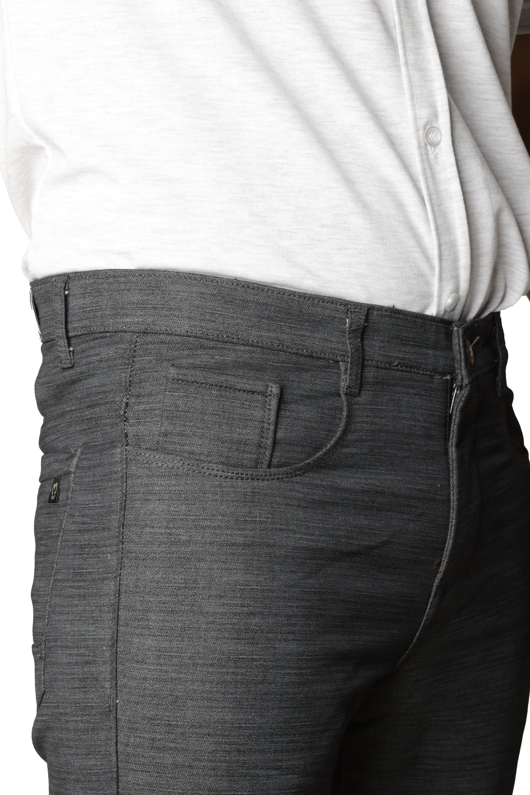 Front Left Side Pocket View of Onyx Black Coloured Printed Denim Jeans at Muffynn Store